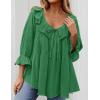 ZESICA Womens Scoop Neck 3/4 Length Sleeve Tops 2026 Casual Tie Front Ruffle Tiered Loose Tunic Shirts Blouses Fall Outfits(Green)