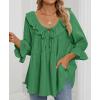 ZESICA Womens Scoop Neck 3/4 Length Sleeve Tops 2026 Casual Tie Front Ruffle Tiered Loose Tunic Shirts Blouses Fall Outfits(Green)