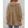 ZESICA Womens Scoop Neck 3/4 Length Sleeve Tops 2026 Casual Tie Front Ruffle Tiered Loose Tunic Shirts Blouses Fall Outfits(Khaki)