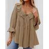 ZESICA Womens Scoop Neck 3/4 Length Sleeve Tops 2026 Casual Tie Front Ruffle Tiered Loose Tunic Shirts Blouses Fall Outfits(Khaki)