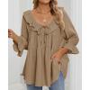 ZESICA Womens Scoop Neck 3/4 Length Sleeve Tops 2026 Casual Tie Front Ruffle Tiered Loose Tunic Shirts Blouses Fall Outfits(Khaki)