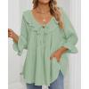 ZESICA Womens Scoop Neck 3/4 Length Sleeve Tops 2026 Casual Tie Front Ruffle Tiered Loose Tunic Shirts Blouses Fall Outfits(Mint Green)