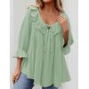 ZESICA Womens Scoop Neck 3/4 Length Sleeve Tops 2026 Casual Tie Front Ruffle Tiered Loose Tunic Shirts Blouses Fall Outfits(Mint Green)