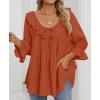 ZESICA Womens Scoop Neck 3/4 Length Sleeve Tops 2026 Casual Tie Front Ruffle Tiered Loose Tunic Shirts Blouses Fall Outfits(Orange Red)