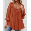 ZESICA Womens Scoop Neck 3/4 Length Sleeve Tops 2026 Casual Tie Front Ruffle Tiered Loose Tunic Shirts Blouses Fall Outfits(Orange Red)