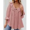 ZESICA Womens Scoop Neck 3/4 Length Sleeve Tops 2026 Casual Tie Front Ruffle Tiered Loose Tunic Shirts Blouses Fall Outfits(Pink)