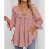 ZESICA Womens Scoop Neck 3/4 Length Sleeve Tops 2026 Casual Tie Front Ruffle Tiered Loose Tunic Shirts Blouses Fall Outfits(Pink)