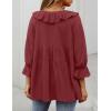 ZESICA Womens Scoop Neck 3/4 Length Sleeve Tops 2026 Casual Tie Front Ruffle Tiered Loose Tunic Shirts Blouses Fall Outfits(Wine Red)