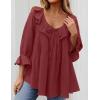 ZESICA Womens Scoop Neck 3/4 Length Sleeve Tops 2026 Casual Tie Front Ruffle Tiered Loose Tunic Shirts Blouses Fall Outfits(Wine Red)