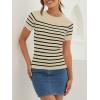 ZESICA Women’s Short Sleeve Crewneck Striped T Shirt 2026 Summer Ribbed Knit Slim Fit Casual Basic Tee Tops(Almond)