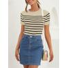 ZESICA Women’s Short Sleeve Crewneck Striped T Shirt 2026 Summer Ribbed Knit Slim Fit Casual Basic Tee Tops(Almond)
