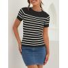 ZESICA Women’s Short Sleeve Crewneck Striped T Shirt 2026 Summer Ribbed Knit Slim Fit Casual Basic Tee Tops(Black)