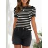 ZESICA Women’s Short Sleeve Crewneck Striped T Shirt 2026 Summer Ribbed Knit Slim Fit Casual Basic Tee Tops(Black)