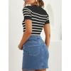 ZESICA Women’s Short Sleeve Crewneck Striped T Shirt 2026 Summer Ribbed Knit Slim Fit Casual Basic Tee Tops(Black)