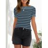 ZESICA Women’s Short Sleeve Crewneck Striped T Shirt 2026 Summer Ribbed Knit Slim Fit Casual Basic Tee Tops(Darkblue)