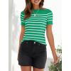 ZESICA Women’s Short Sleeve Crewneck Striped T Shirt 2026 Summer Ribbed Knit Slim Fit Casual Basic Tee Tops(Green)