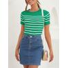 ZESICA Women’s Short Sleeve Crewneck Striped T Shirt 2026 Summer Ribbed Knit Slim Fit Casual Basic Tee Tops(Green)
