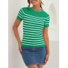 ZESICA Women’s Short Sleeve Crewneck Striped T Shirt 2026 Summer Ribbed Knit Slim Fit Casual Basic Tee Tops(Green)