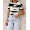 ZESICA Women’s Short Sleeve Crewneck Striped T Shirt 2026 Summer Ribbed Knit Slim Fit Casual Basic Tee Tops(Ivory)
