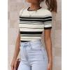 ZESICA Women’s Short Sleeve Crewneck Striped T Shirt 2026 Summer Ribbed Knit Slim Fit Casual Basic Tee Tops(Ivory)