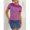 ZESICA Women’s Short Sleeve Crewneck Striped T Shirt 2026 Summer Ribbed Knit Slim Fit Casual Basic Tee Tops(Magenta)