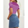 ZESICA Women’s Short Sleeve Crewneck Striped T Shirt 2026 Summer Ribbed Knit Slim Fit Casual Basic Tee Tops(Magenta)