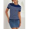 ZESICA Women’s Short Sleeve Crewneck Striped T Shirt 2026 Summer Ribbed Knit Slim Fit Casual Basic Tee Tops(Navy)