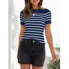 ZESICA Women’s Short Sleeve Crewneck Striped T Shirt 2026 Summer Ribbed Knit Slim Fit Casual Basic Tee Tops(Navy)