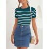 ZESICA Women’s Short Sleeve Crewneck Striped T Shirt 2026 Summer Ribbed Knit Slim Fit Casual Basic Tee Tops(Teal)