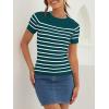 ZESICA Women’s Short Sleeve Crewneck Striped T Shirt 2026 Summer Ribbed Knit Slim Fit Casual Basic Tee Tops(Teal)