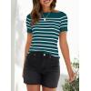 ZESICA Women’s Short Sleeve Crewneck Striped T Shirt 2026 Summer Ribbed Knit Slim Fit Casual Basic Tee Tops(Teal)