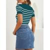 ZESICA Women’s Short Sleeve Crewneck Striped T Shirt 2026 Summer Ribbed Knit Slim Fit Casual Basic Tee Tops(Teal)