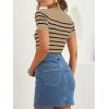 ZESICA Women’s Short Sleeve Crewneck Striped T Shirt 2026 Summer Ribbed Knit Slim Fit Casual Basic Tee Tops(Toffee)