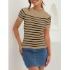 ZESICA Women’s Short Sleeve Crewneck Striped T Shirt 2026 Summer Ribbed Knit Slim Fit Casual Basic Tee Tops(Toffee)