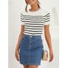 ZESICA Women’s Short Sleeve Crewneck Striped T Shirt 2026 Summer Ribbed Knit Slim Fit Casual Basic Tee Tops(White)