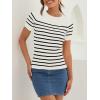 ZESICA Women’s Short Sleeve Crewneck Striped T Shirt 2026 Summer Ribbed Knit Slim Fit Casual Basic Tee Tops(White)