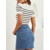 ZESICA Women’s Short Sleeve Crewneck Striped T Shirt 2026 Summer Ribbed Knit Slim Fit Casual Basic Tee Tops(White)