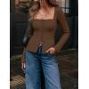 ZESICA Women’s Spring Square Neck Blazers 2026 Casual Long Sleeve Button Up Work Business Fitted Blazer Jackets(Brown)