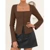 ZESICA Women’s Spring Square Neck Blazers 2026 Casual Long Sleeve Button Up Work Business Fitted Blazer Jackets(Brown)