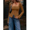 ZESICA Women’s Spring Square Neck Blazers 2026 Casual Long Sleeve Button Up Work Business Fitted Blazer Jackets(Goldenbrown)