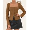 ZESICA Women’s Spring Square Neck Blazers 2026 Casual Long Sleeve Button Up Work Business Fitted Blazer Jackets(Goldenbrown)