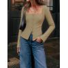 ZESICA Women’s Spring Square Neck Blazers 2026 Casual Long Sleeve Button Up Work Business Fitted Blazer Jackets(Khaki)