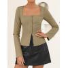 ZESICA Women’s Spring Square Neck Blazers 2026 Casual Long Sleeve Button Up Work Business Fitted Blazer Jackets(Khaki)