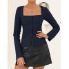 ZESICA Women’s Spring Square Neck Blazers 2026 Casual Long Sleeve Button Up Work Business Fitted Blazer Jackets(Navy)