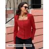 ZESICA Women’s Spring Square Neck Blazers 2026 Casual Long Sleeve Button Up Work Business Fitted Blazer Jackets(Red)