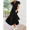 ZESICA Women’s Summer Casual Maxi Dress 2026 Puff Short Sleeve V Neck Ruffle Tiered Flowy Boho Beach Dresses(Black)
