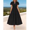 ZESICA Women’s Summer Casual Maxi Dress 2026 Puff Short Sleeve V Neck Ruffle Tiered Flowy Boho Beach Dresses(Black)