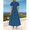 ZESICA Women’s Summer Casual Maxi Dress 2026 Puff Short Sleeve V Neck Ruffle Tiered Flowy Boho Beach Dresses(Darkblue)