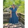 ZESICA Women’s Summer Casual Maxi Dress 2026 Puff Short Sleeve V Neck Ruffle Tiered Flowy Boho Beach Dresses(Darkblue)