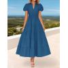 ZESICA Women’s Summer Casual Maxi Dress 2026 Puff Short Sleeve V Neck Ruffle Tiered Flowy Boho Beach Dresses(Darkblue)
